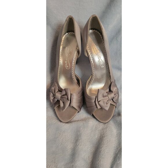 Michaelangelo Gray Satin Open Toe Slip On Heels Shoes Women's 5 1/2 - Picture 1 of 12